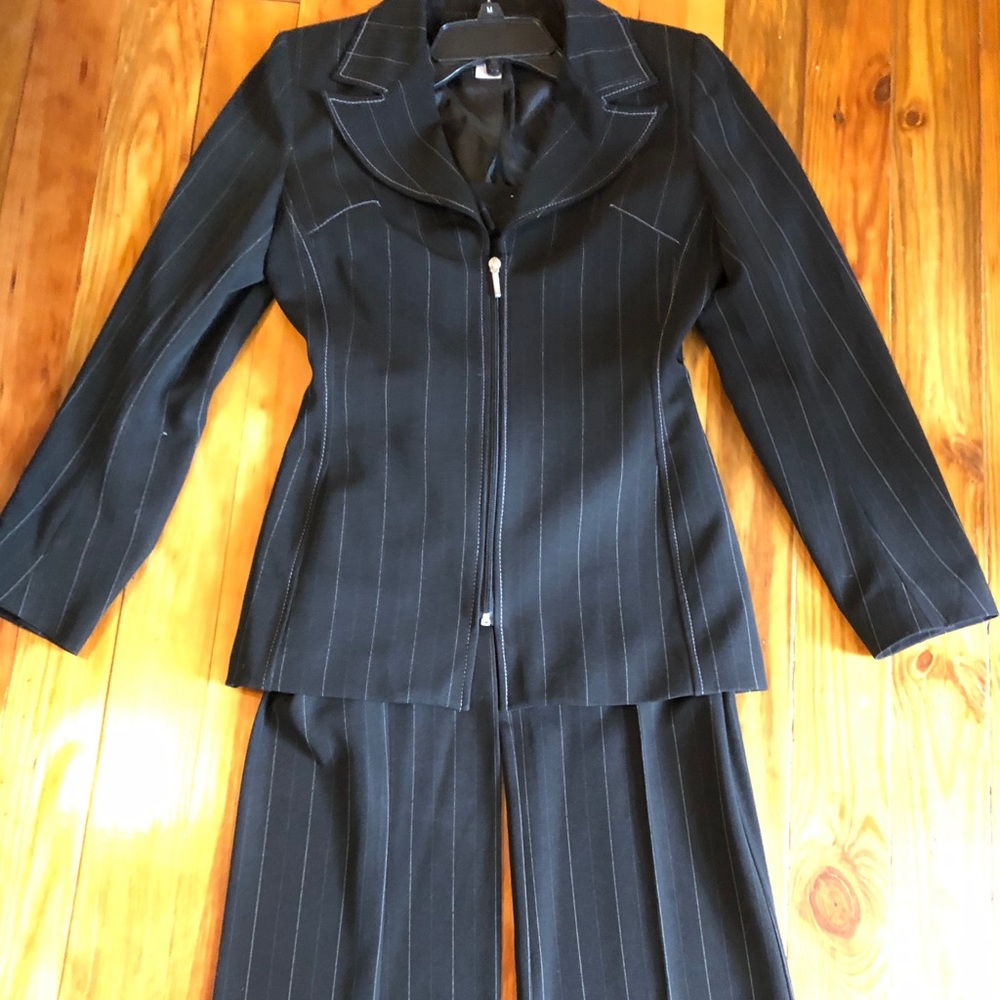 Black striped pant suit wide leg